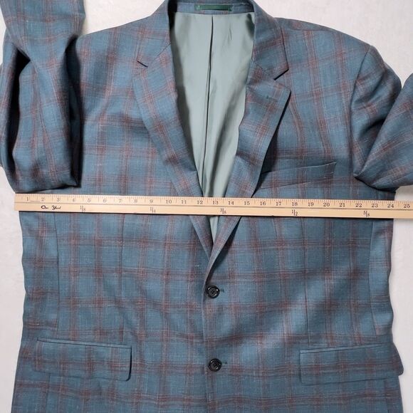 Renoir Double Vent 2 Button Blazer Jacket Mens Sz 46R Green Plaid Wool Linen - Picture 13 of 16